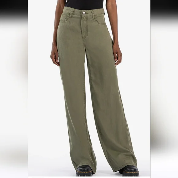 KUT from The Kloth Womens Sienna Super Wide Leg in Olive Carpenter Pants Size 0 - Picture 1 of 11
